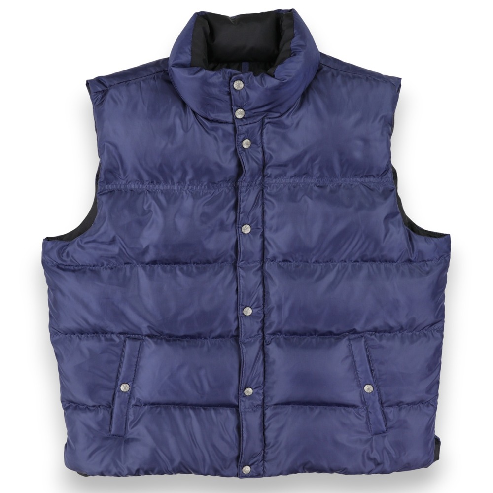 J. CREW Goose Down Puffer Vest Full Zip Snap Front Men's XL Blue Outdoor Winter